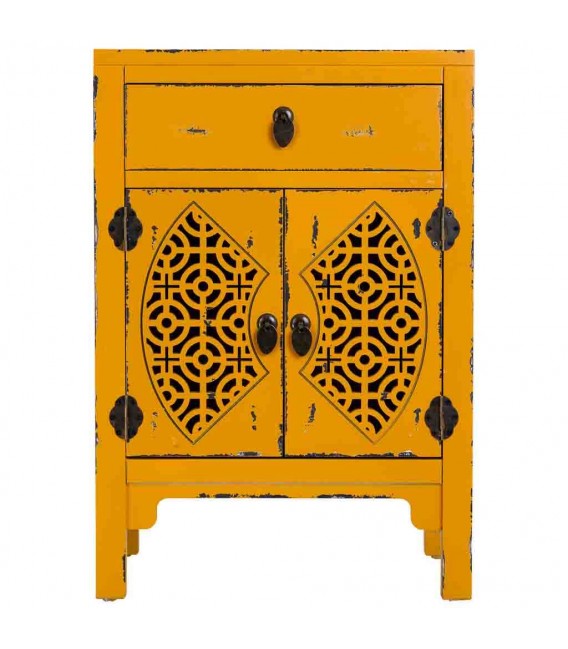 Mesita de Noche en Madera de Olmo Decapada en Amarillo Mdmhogar1