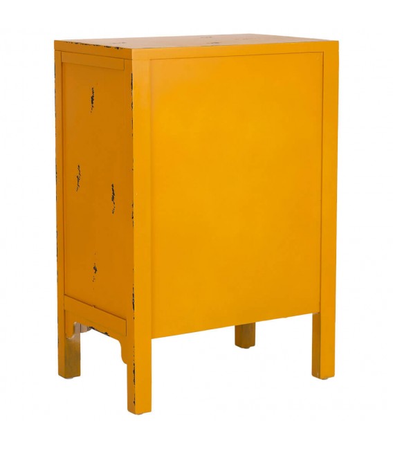 Mesita de Noche en Madera de Olmo Decapada en Amarillo Mdmhogar3