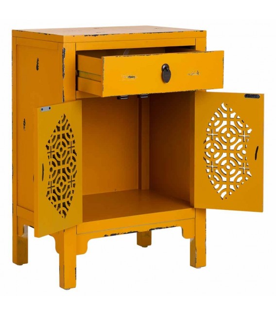 Mesita de Noche en Madera de Olmo Decapada en Amarillo Mdmhogar2