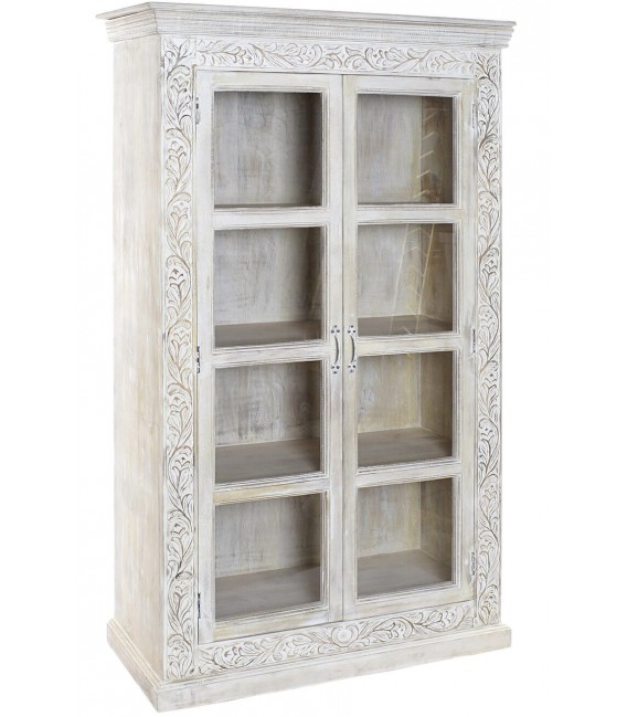 Vitrina Artesanal en Madera Maciza de Mango Tallada Mdmhogar