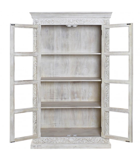 Vitrina Artesanal en Madera Maciza de Mango Tallada Mdmhogar