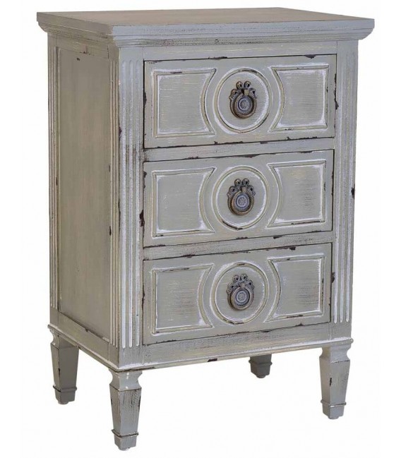 Mesita de noche gris rozado con 3 cajones artesanales. Mdmhogar