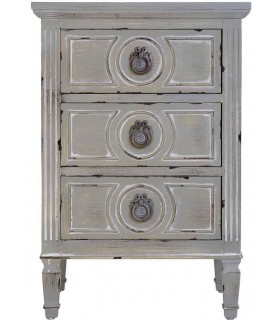 Mesita de noche gris rozado con 3 cajones artesanales. Mdmhogar1