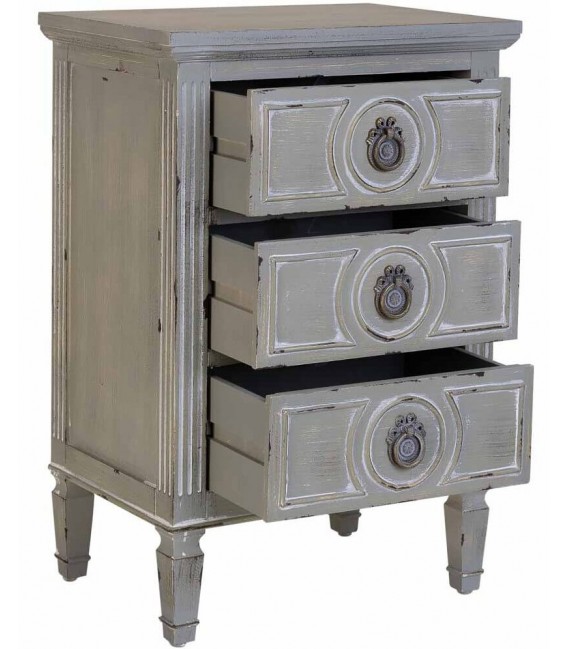 Mesita de noche gris rozado con 3 cajones artesanales. Mdmhogar2