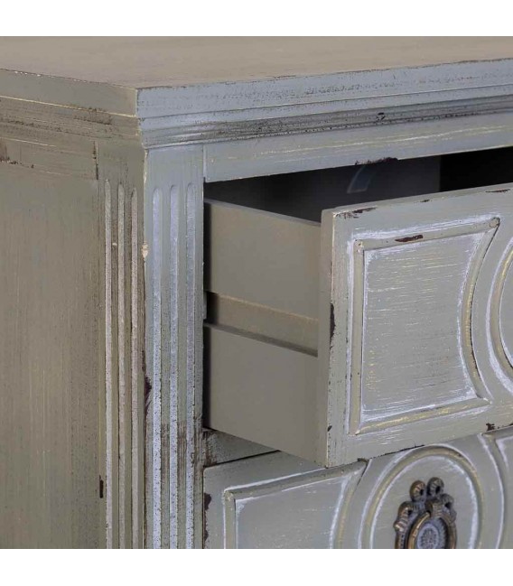 Mesita de noche gris rozado con 3 cajones artesanales. Mdmhogar3