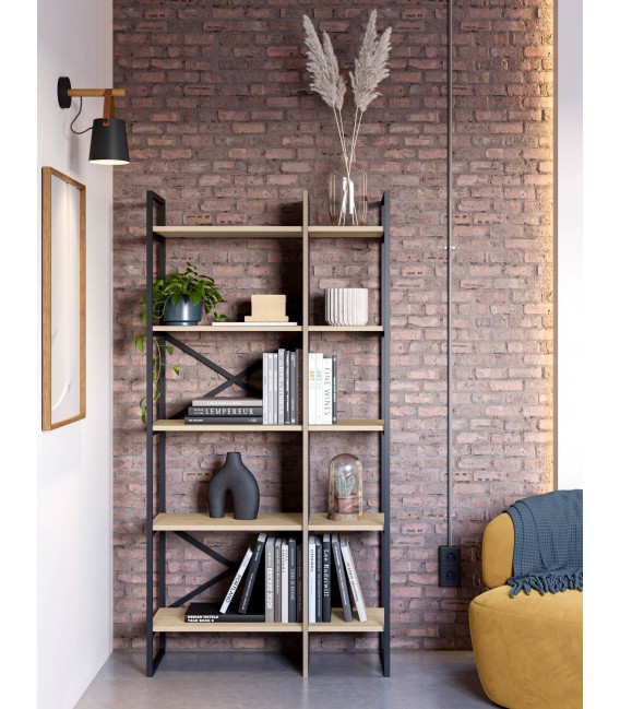 Librería estantería madera y metal – Diseño moderno y robusto Mdmhogar