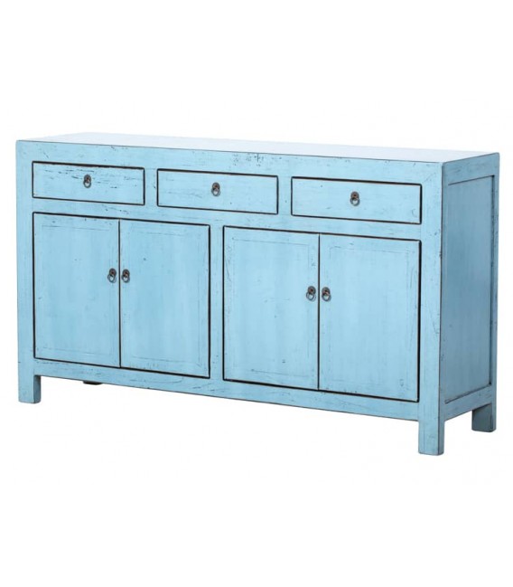 Aparador oriental lacado azul brillo – Pieza única en madera maciza Mdmhogar