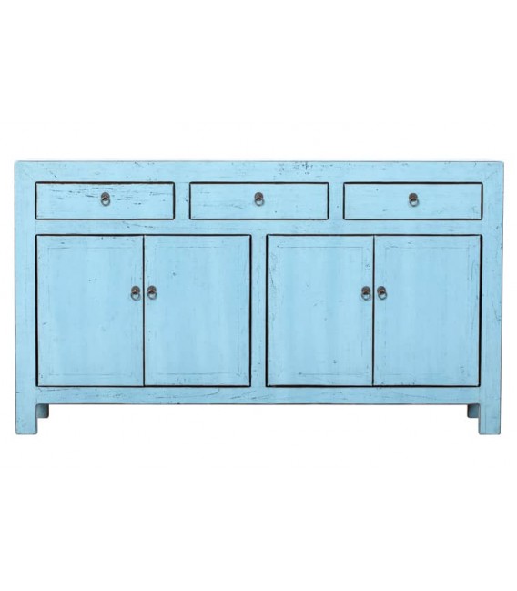 Aparador oriental lacado azul brillo – Pieza única en madera maciza Mdmhogar1