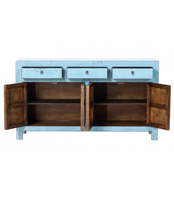Aparador oriental lacado azul brillo – Pieza única en madera maciza Mdmhogar2