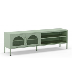 Mueble de TV metálico color verde – Diseño moderno y práctico Mdmhogar1
