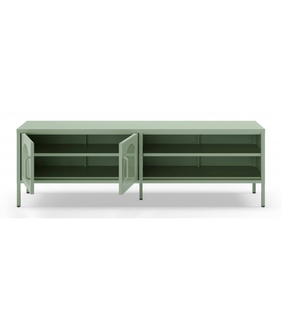 Mueble de TV metálico color verde – Diseño moderno y práctico Mdmhogar3