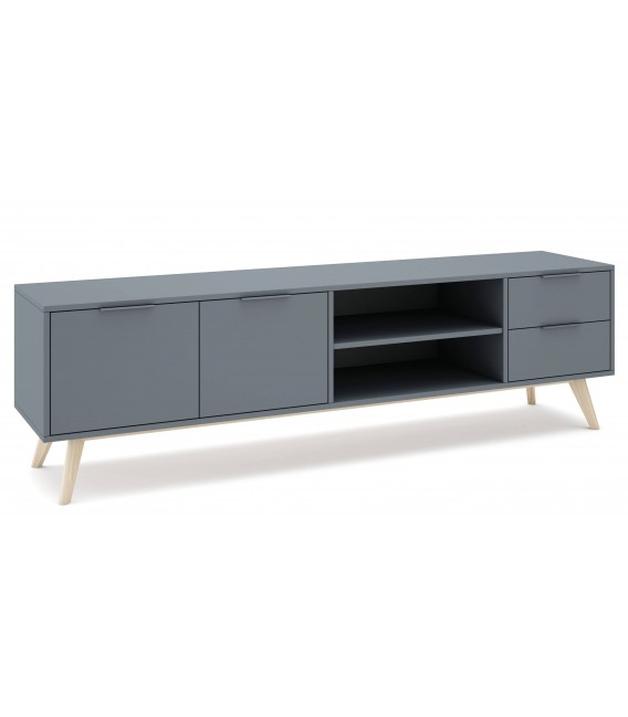 Mueble de TV grande – Madera natural y acabado en gris Mdmhogar1