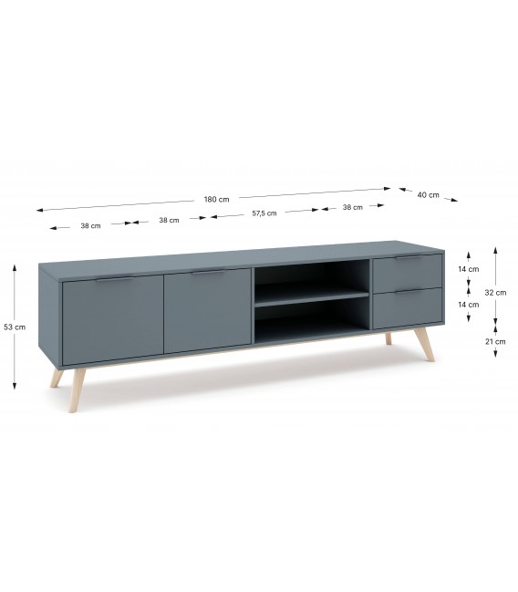 Mueble de TV grande – Madera natural y acabado en gris Mdmhogar3