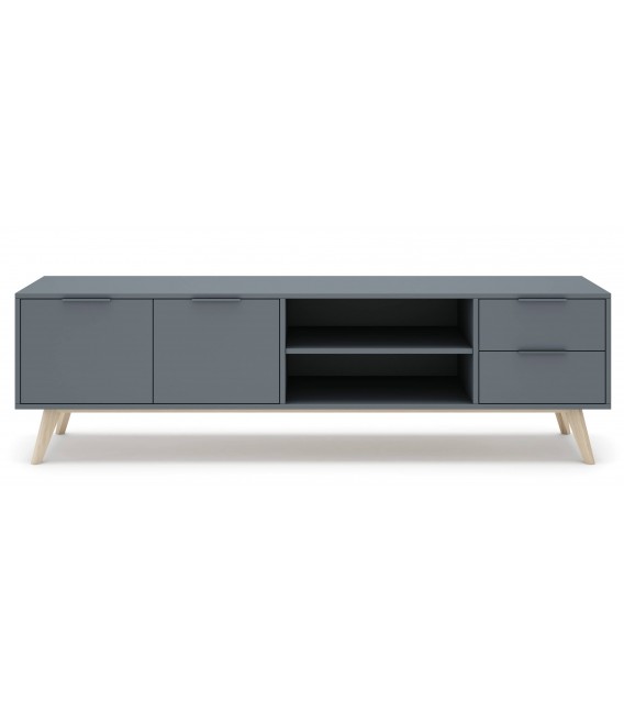 Mueble de TV grande – Madera natural y acabado en gris Mdmhogar2