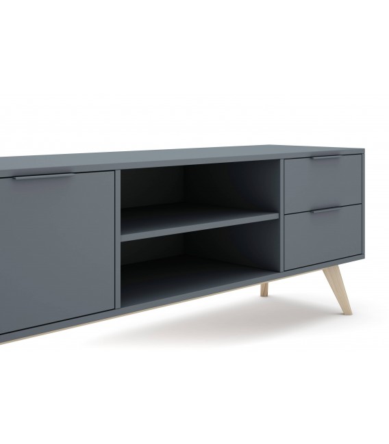 Mueble de TV grande – Madera natural y acabado en gris Mdmhogar4