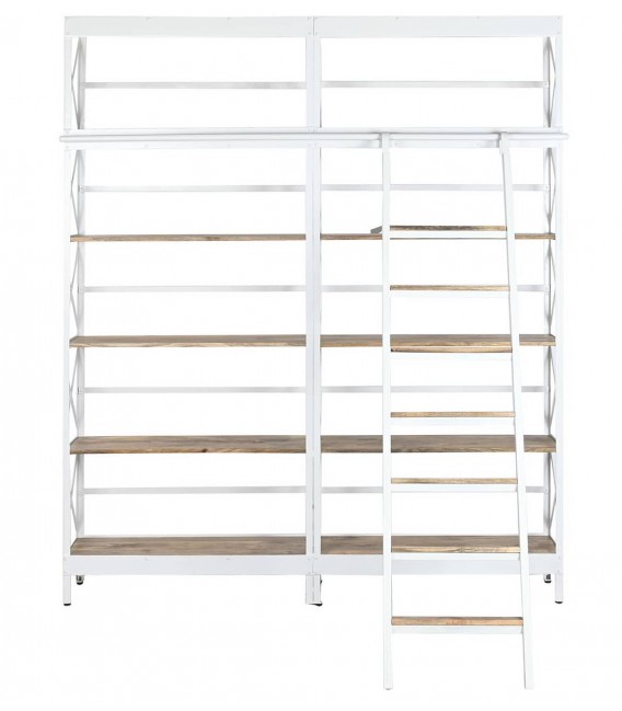 Librería con escalera – Madera de mango y metal blanco Mdmhogar2