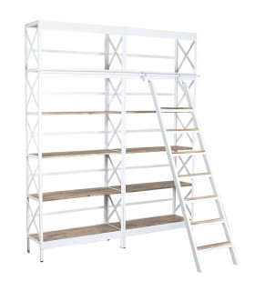 Librería con escalera – Madera de mango y metal blanco Mdmhogar1
