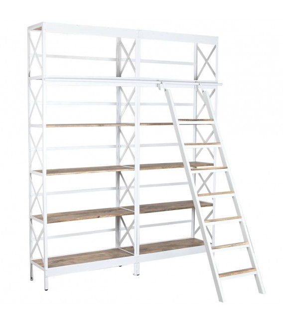 Librería con escalera – Madera de mango y metal blanco Mdmhogar1