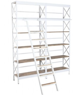 Librería con escalera – Madera de mango y metal blanco Mdmhogar