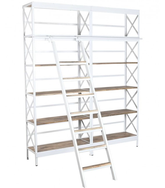Librería con escalera – Madera de mango y metal blanco Mdmhogar