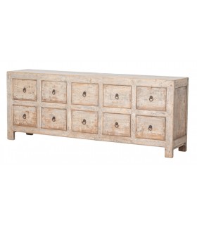 Cómoda XXL madera maciza – 10 cajones y acabado decapado Mdmhogar