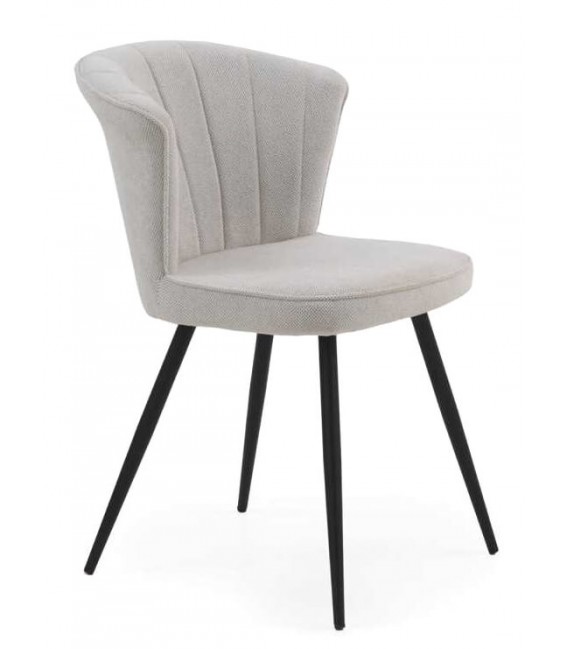 Silla tapizada en chenilla hueso, patas negras, estilo industrial. Mdmhogar