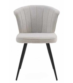 Silla tapizada en chenilla hueso, patas negras, estilo industrial. Mdmhogar1