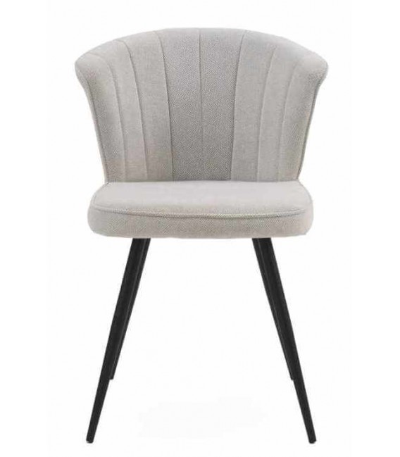 Silla tapizada en chenilla hueso, patas negras, estilo industrial. Mdmhogar1