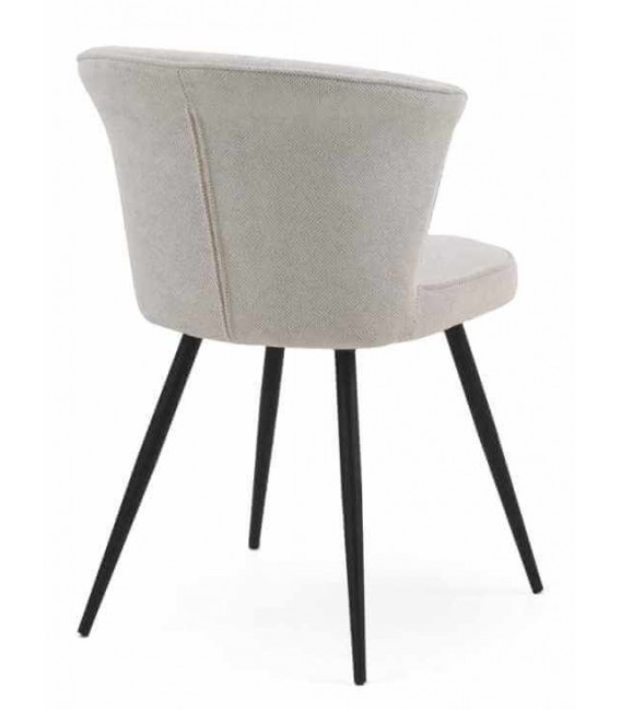 Silla tapizada en chenilla hueso, patas negras, estilo industrial. Mdmhogar3