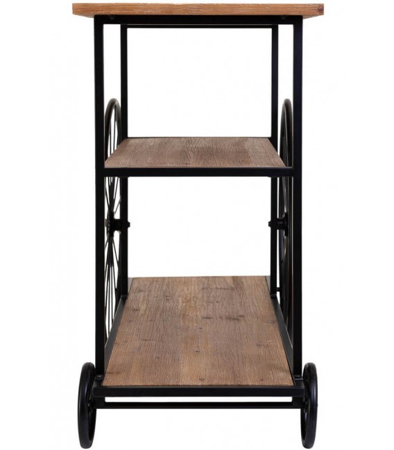 Consola industrial madera natural, estructura metal negro, ruedas. Mdmhogar4