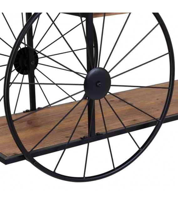 Consola industrial madera natural, estructura metal negro, ruedas. Mdmhogar5