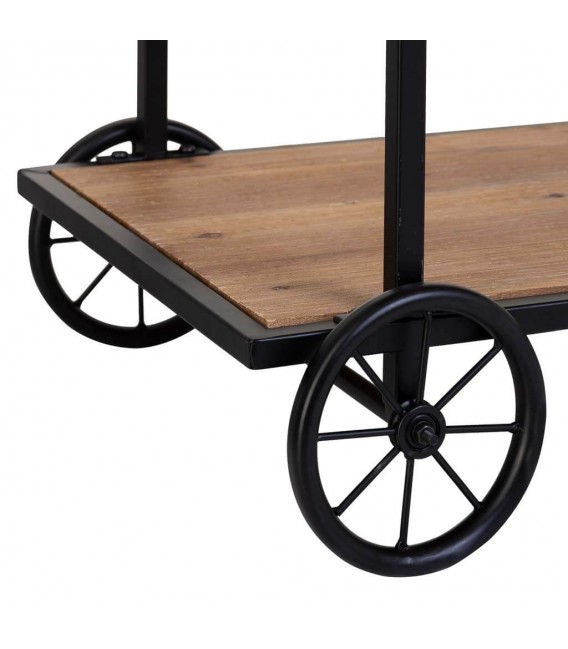 Consola industrial madera natural, estructura metal negro, ruedas. Mdmhogar6