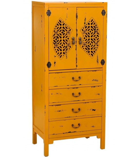 Armario alacena oriental en madera tallada, 4 cajones y 2 puertas. Mdmhogar