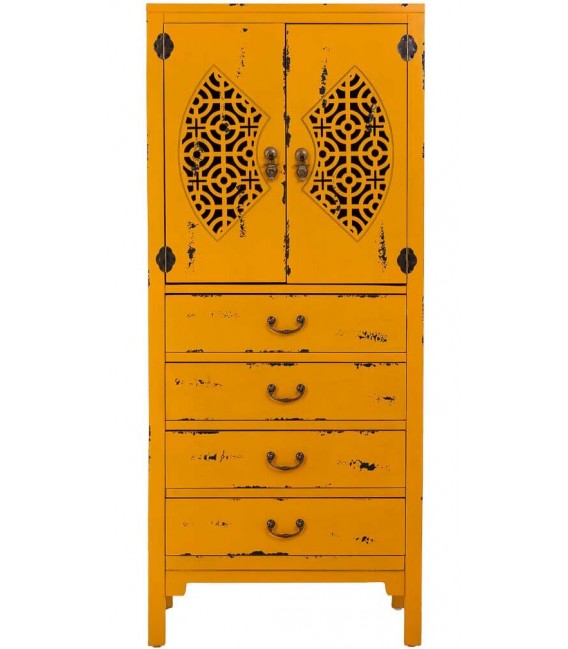Armario alacena oriental en madera tallada, 4 cajones y 2 puertas. Mdmhogar1