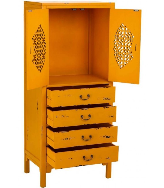 Armario alacena oriental en madera tallada, 4 cajones y 2 puertas. Mdmhogar2