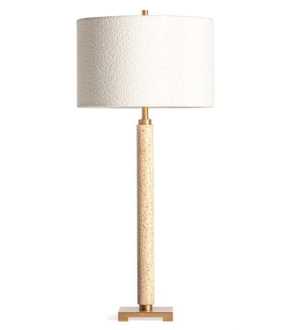 Lámpara de sobremesa art decó con mármol beige y pantalla bouclé. Mdmhogar