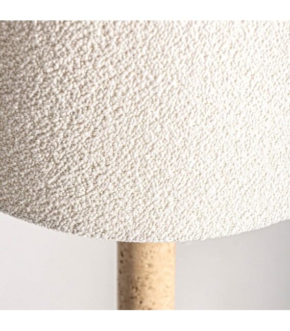 Lámpara de sobremesa art decó con mármol beige y pantalla bouclé. Mdmhogar1