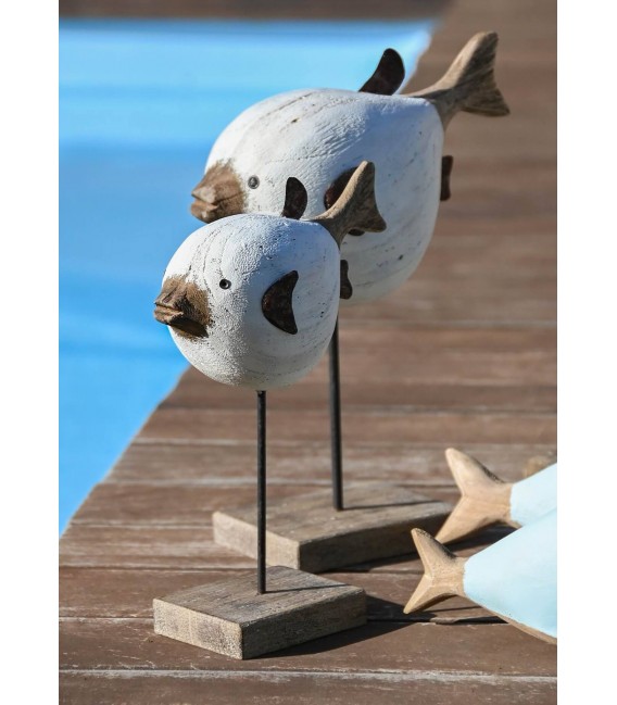 Figura decorativa marina en madera de paulonia tallada y metal óxido. Mdmhogar