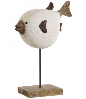 Figura decorativa marina en madera de paulonia tallada y metal óxido. Mdmhogar1