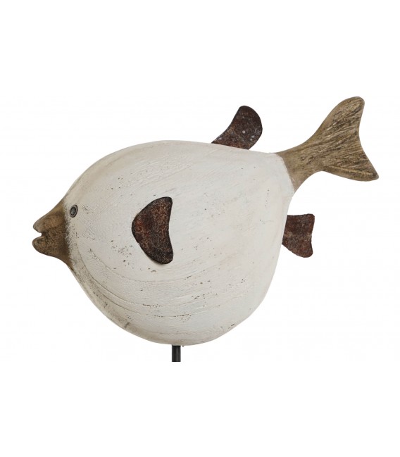 Figura decorativa marina en madera de paulonia tallada y metal óxido. Mdmhogar3