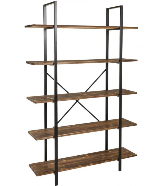 Estantería industrial en madera de abeto teñida y metal negro. Mdmhogar