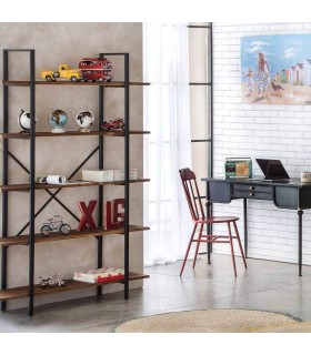Estantería industrial en madera de abeto teñida y metal negro. Mdmhogar1