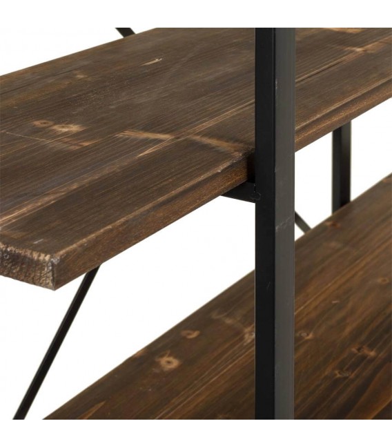 Estantería industrial en madera de abeto teñida y metal negro. Mdmhogar2