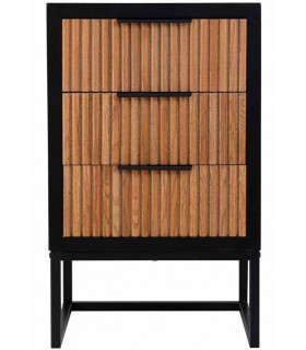 Mesita de noche industrial chic en madera y metal, con 3 cajones. Mdmhogar1