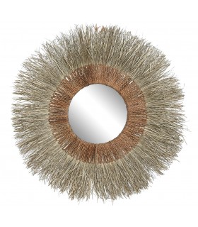 Espejo redondo de fibras naturales, artesanal, estilo boho chic. Mdmhogar
