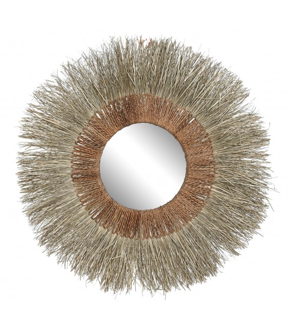 Espejo redondo de fibras naturales, artesanal, estilo boho chic. Mdmhogar