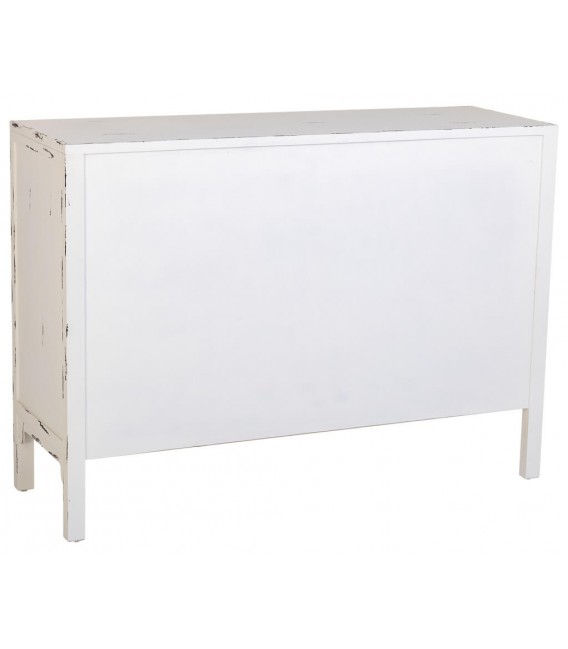 Aparador pequeño oriental de madera decapada, 4 puertas, artesanal. Mdmhogar3