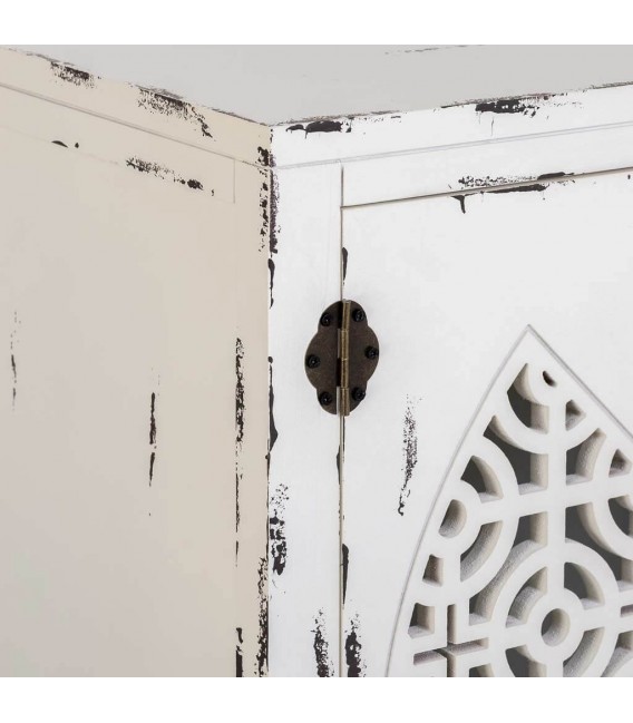 Aparador pequeño oriental de madera decapada, 4 puertas, artesanal. Mdmhogar4