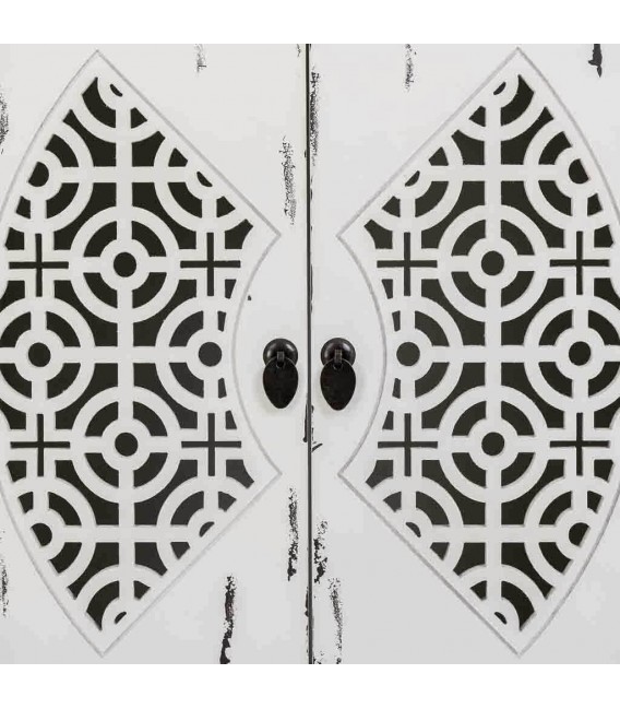 Aparador pequeño oriental de madera decapada, 4 puertas, artesanal. Mdmhogar5