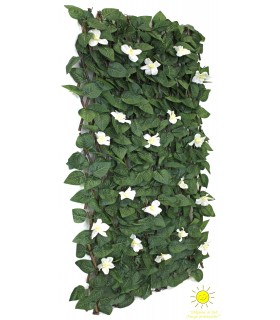 Celosía extensible con hiedra y flores blancas, ideal para exterior. Mdmhogar